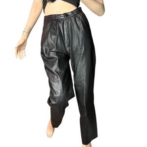 Vintage Echtes Leder Black Leather Pants High Waist Zip Up Old Money Gothcore S